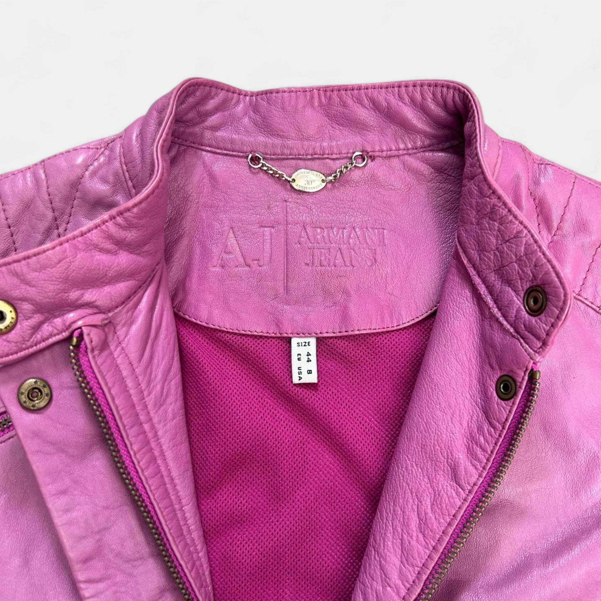 Armani Jeans Pink Leather Biker Jacket