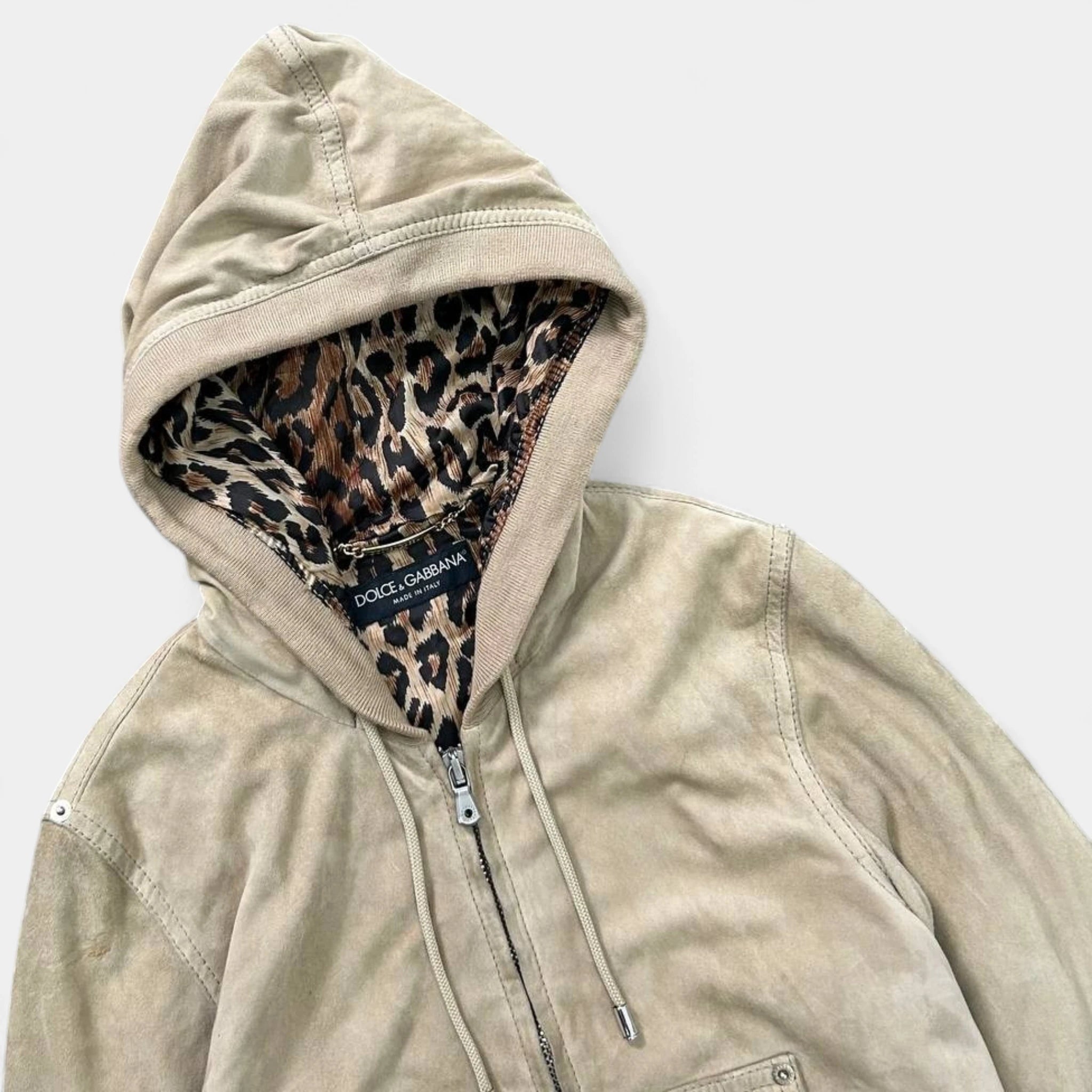 Dolce & Gabbana 2000s Cropped Camel Beige Suede Zip Hoodie