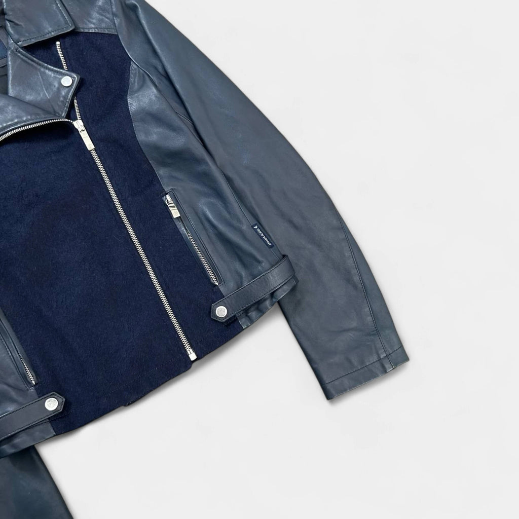 Armani Jeans Leather Navy Percecto Jacket