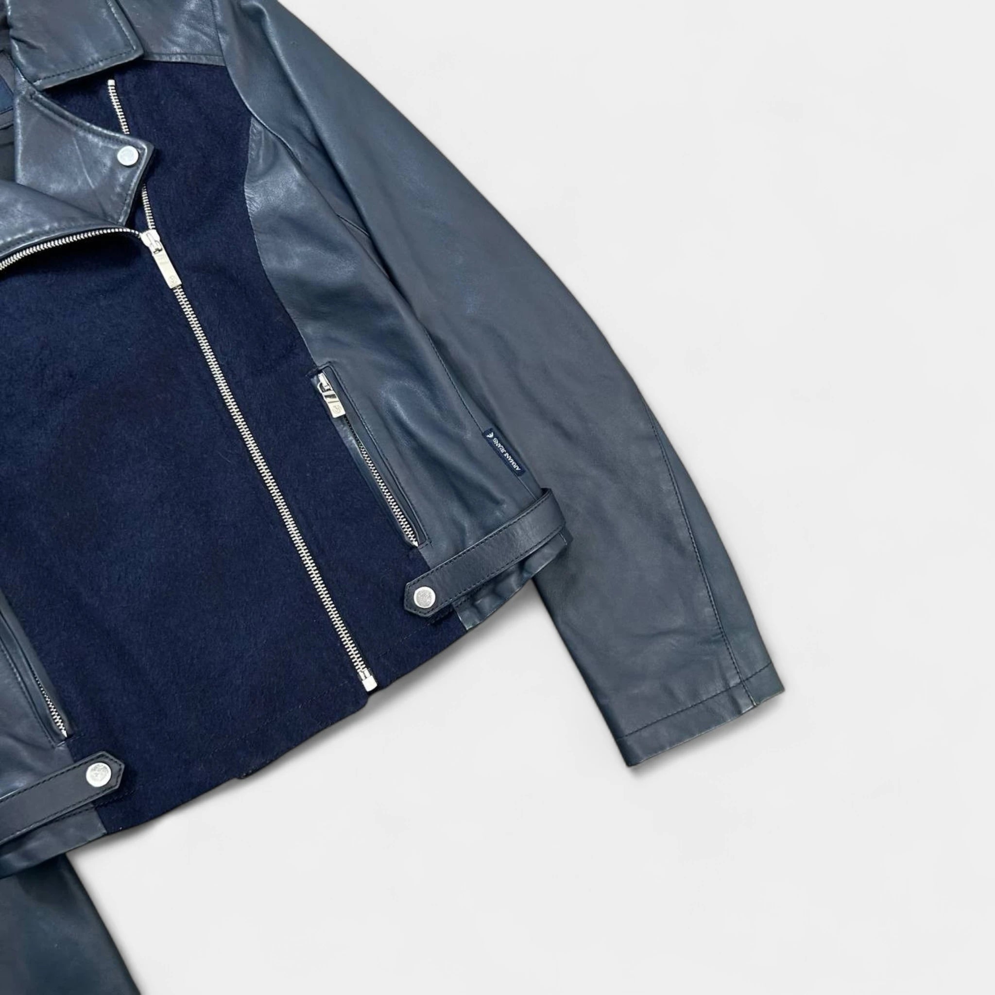 Armani Jeans Leather Navy Percecto Jacket
