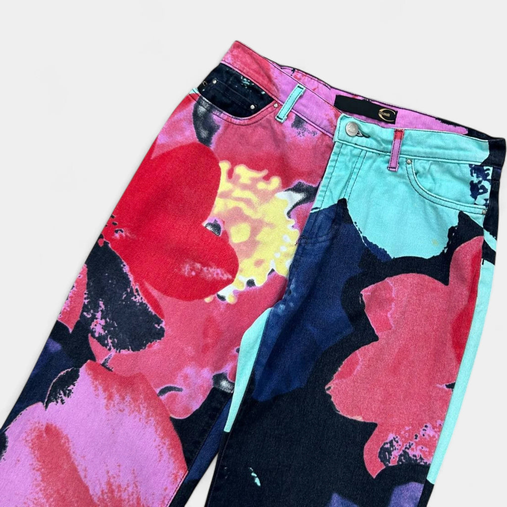 Just Cavalli 2000s Floral Multicolor Flared Denim Pants