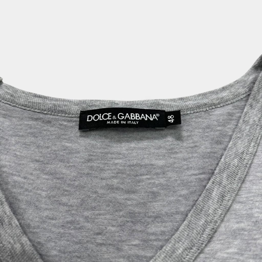 Dolce & Gabbana AW17 Military Medal Print V-Neck Grey T-Shirt