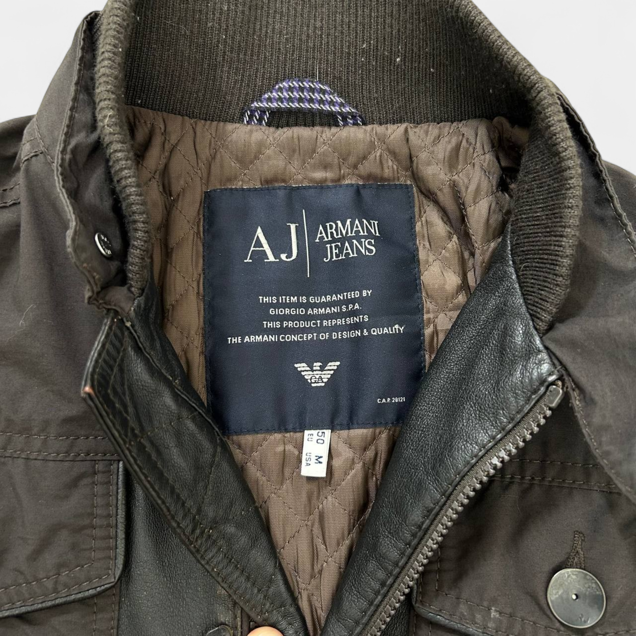 Armani Jeans Leather Nylon Multipocket Cargo Jacket