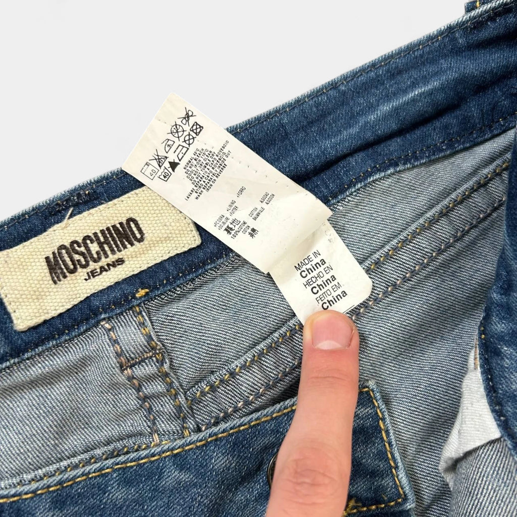 Moschino Vintage Straight Cut Union Jack Flag Blue Jeans