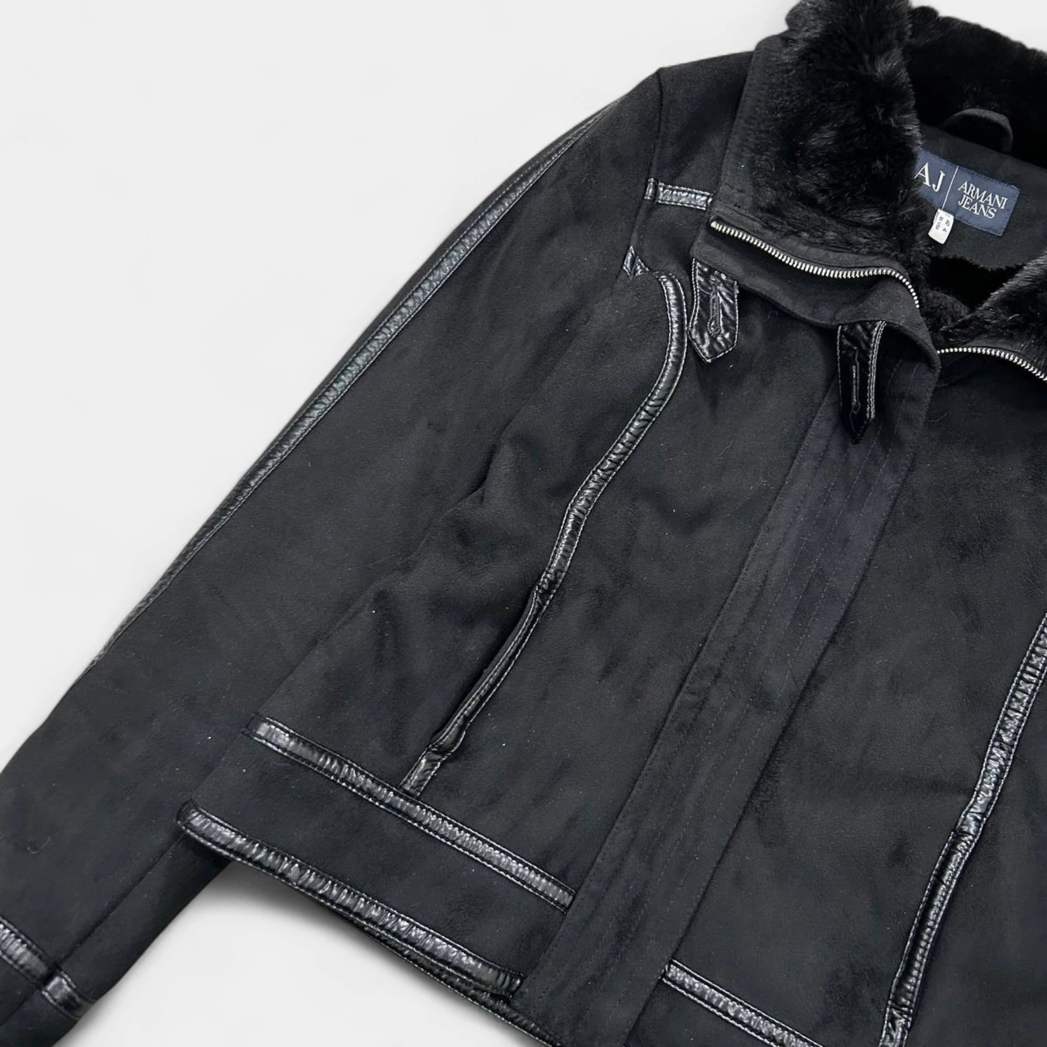 Armani Jeans 2000's Black Faux Suede & Faux Fur Moto Jacket – Yabang