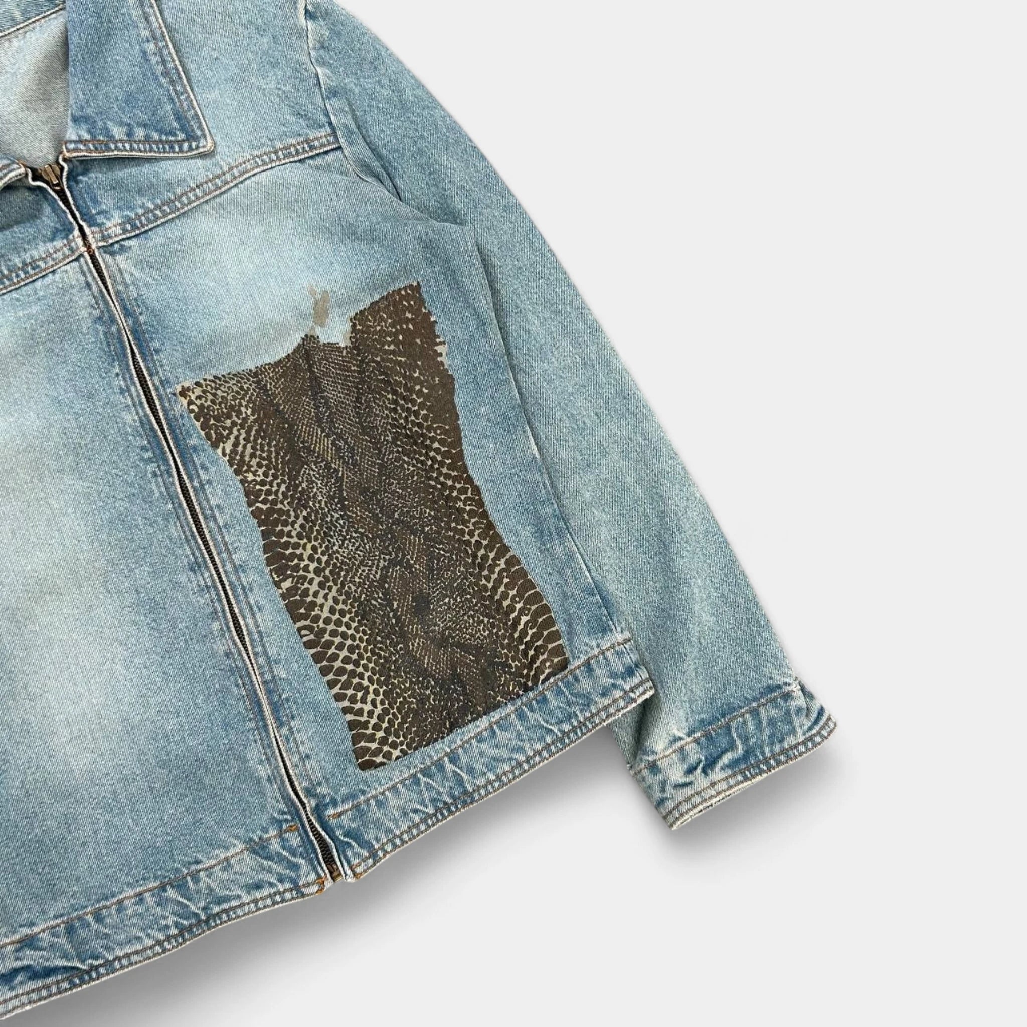 Just Cavalli Blue Snake Skin Denim Jacket