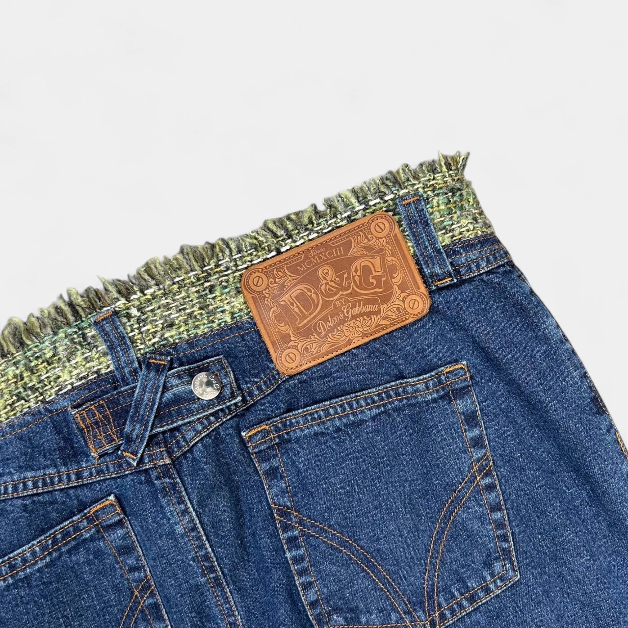 Dolce & Gabbana Green Tweed Denim Pants