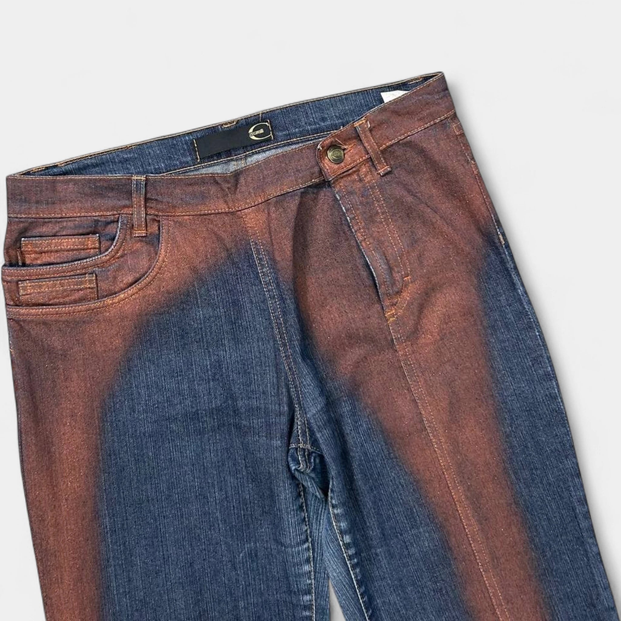 Just Cavalli 2000's Asymmetrical "Blood Stain" Blue Jeans