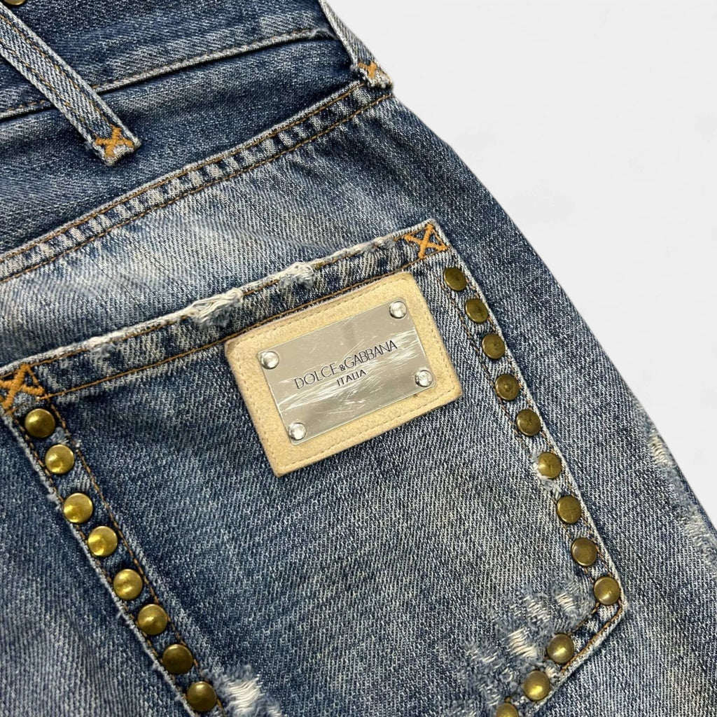 2000's Dolce & Gabbana Straight Leg Studded Denim Jeans