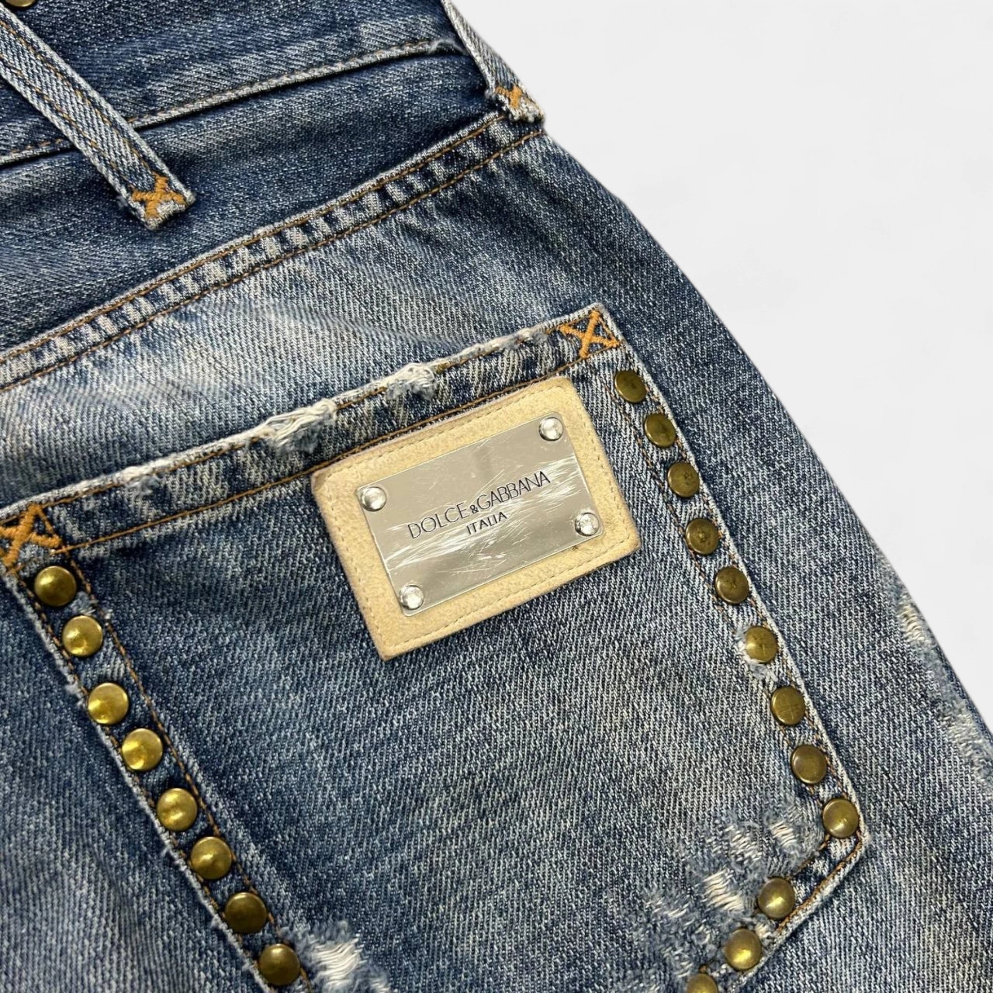 2000's Dolce & Gabbana Straight Leg Studded Denim Jeans