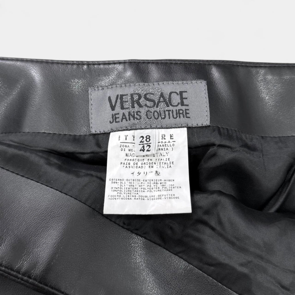 Versace Studded Black V-Leather Mini Skirt