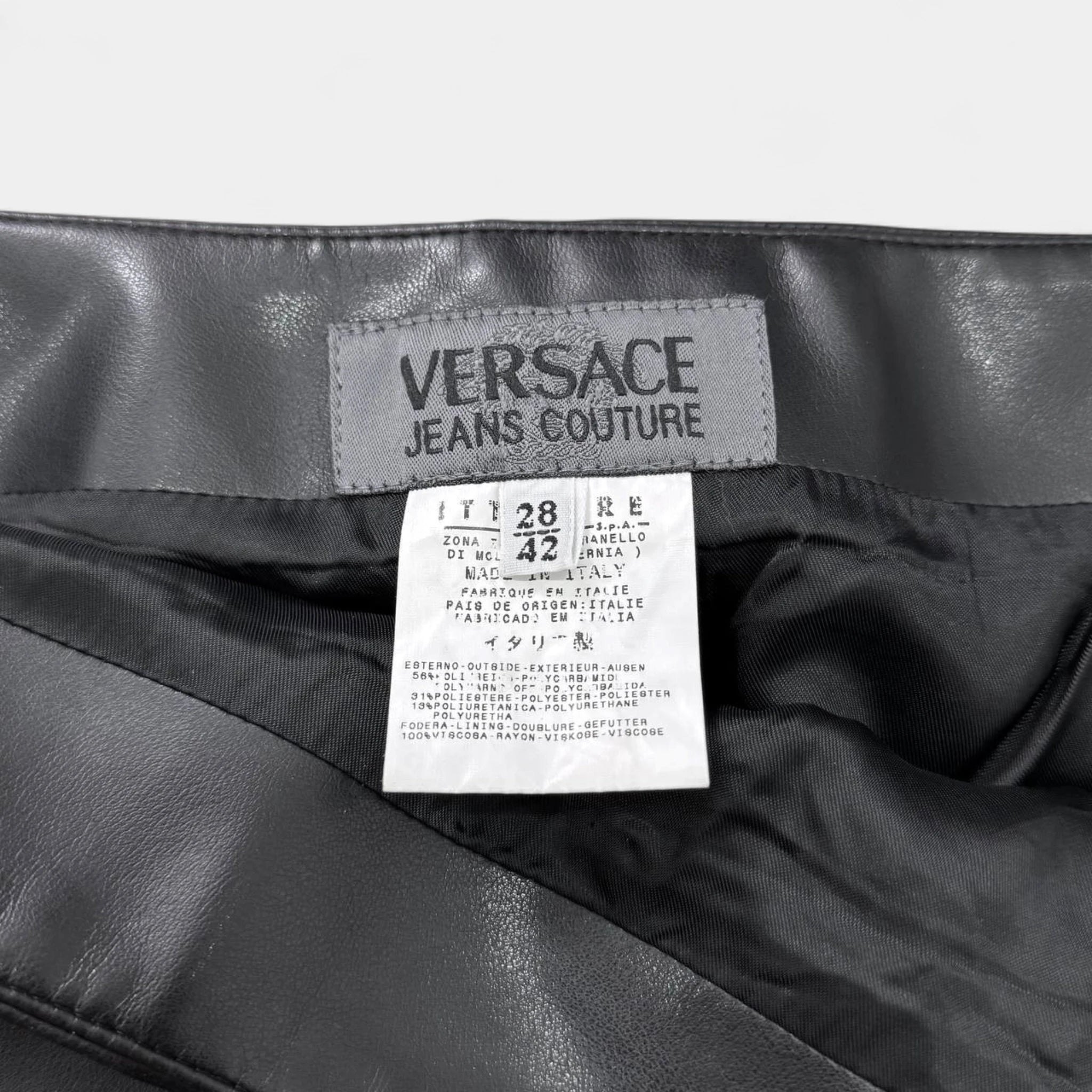 Versace Studded Black V-Leather Mini Skirt