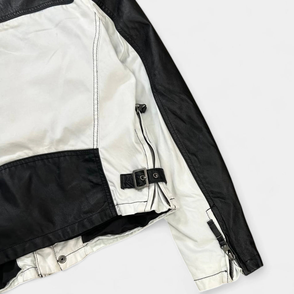 Armani Jeans 2000's Black and White Leather Jacket