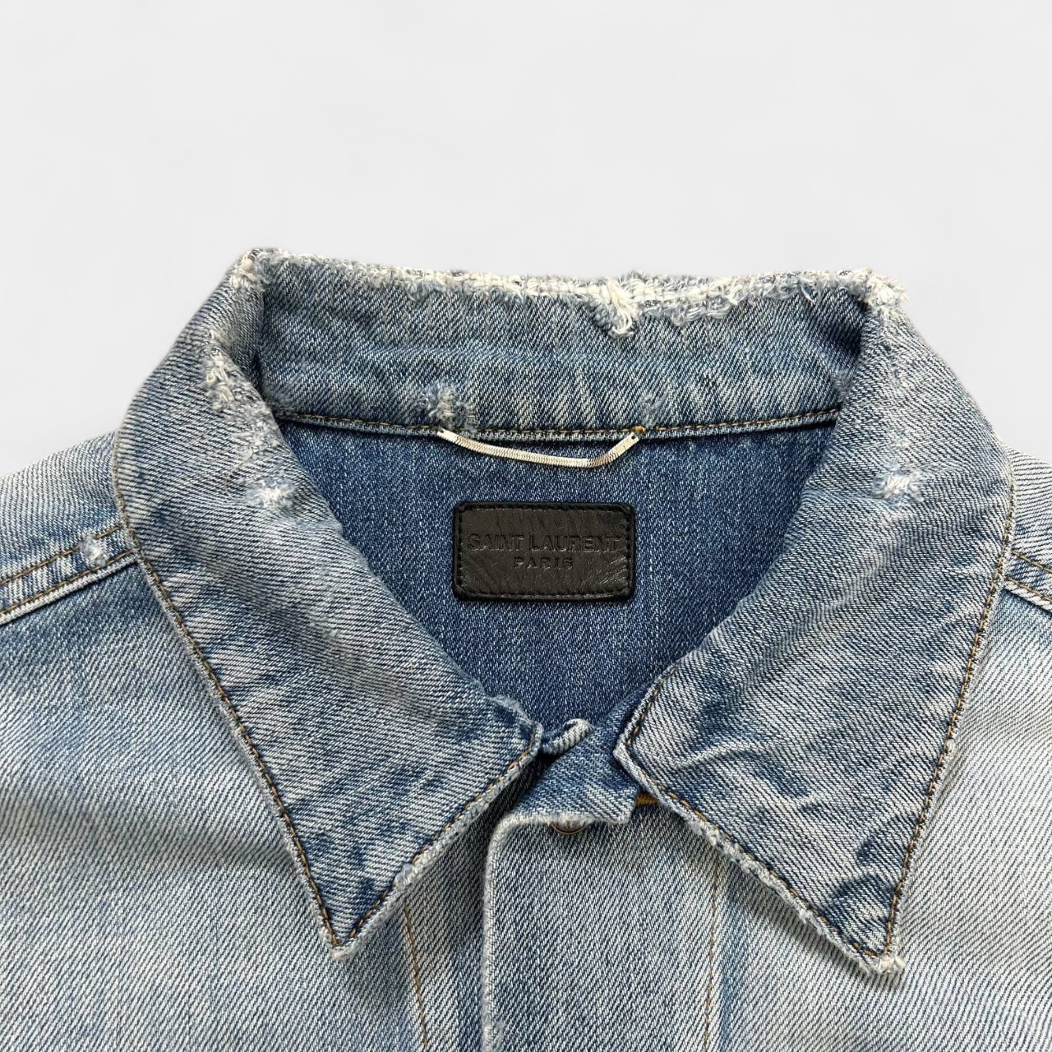 Saint Laurent 2015 Distressed Light Blue Denim Jacket