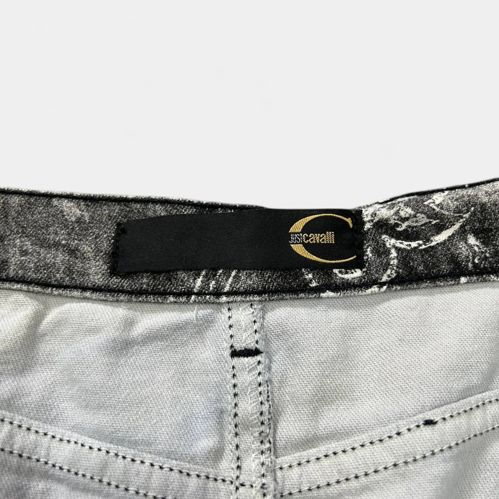 Just Cavalli 2000s Bandana Print Black and White Mid-Length Skirt