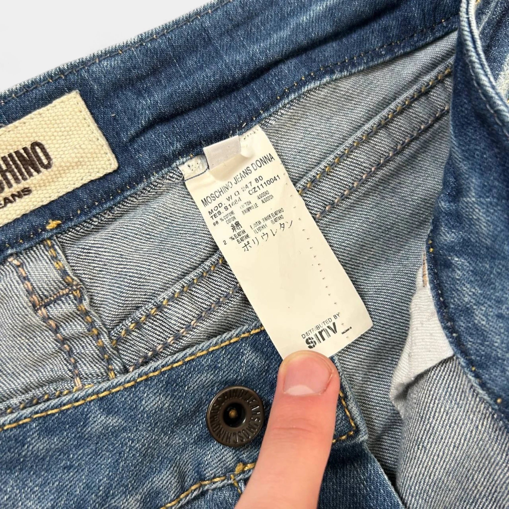 Moschino Vintage Straight Cut Union Jack Flag Blue Jeans