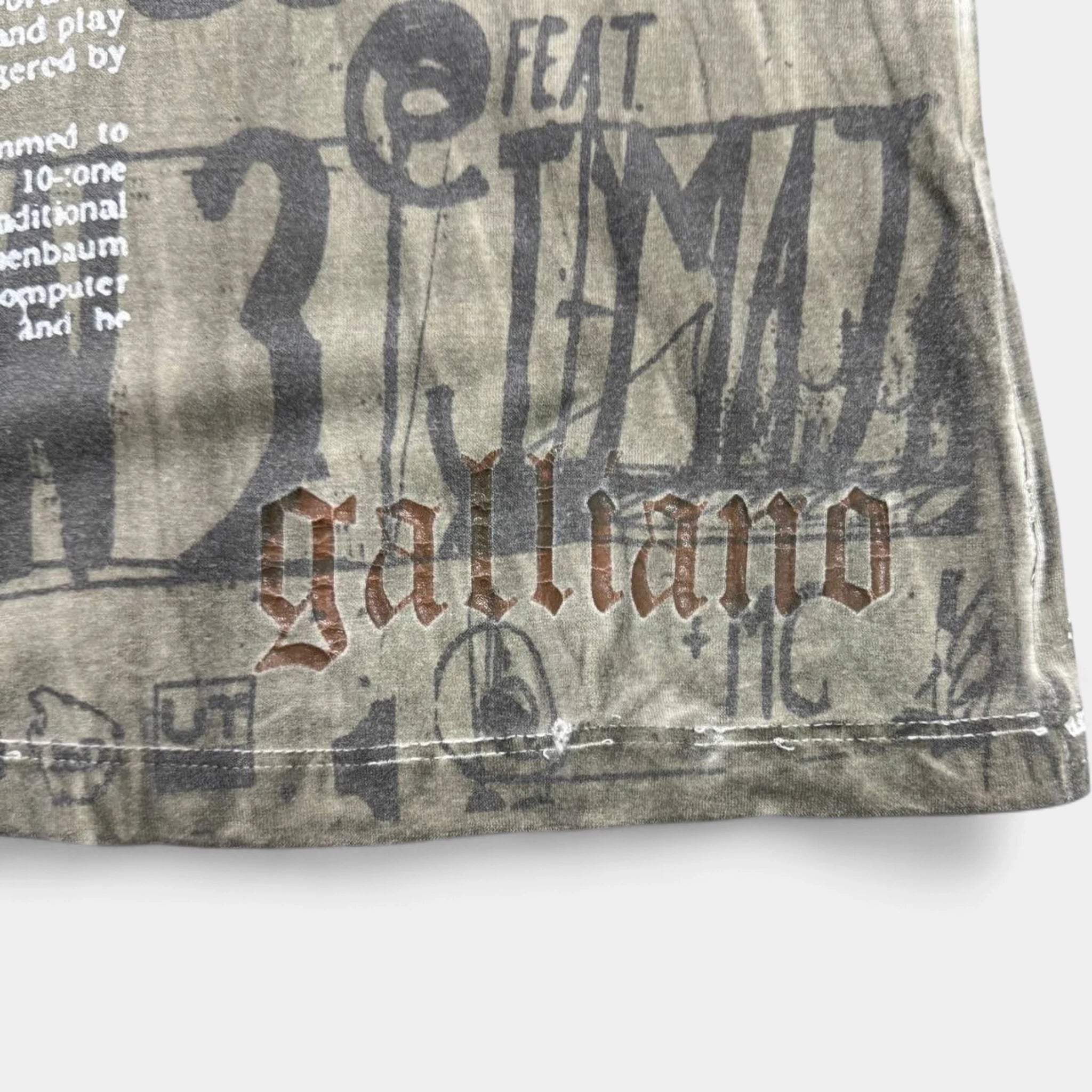 Galliano Khaki Newspaper Print T-Shirt