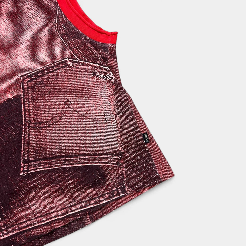 Just Cavalli Red Denim Pattern Sleeveless T-Shirt