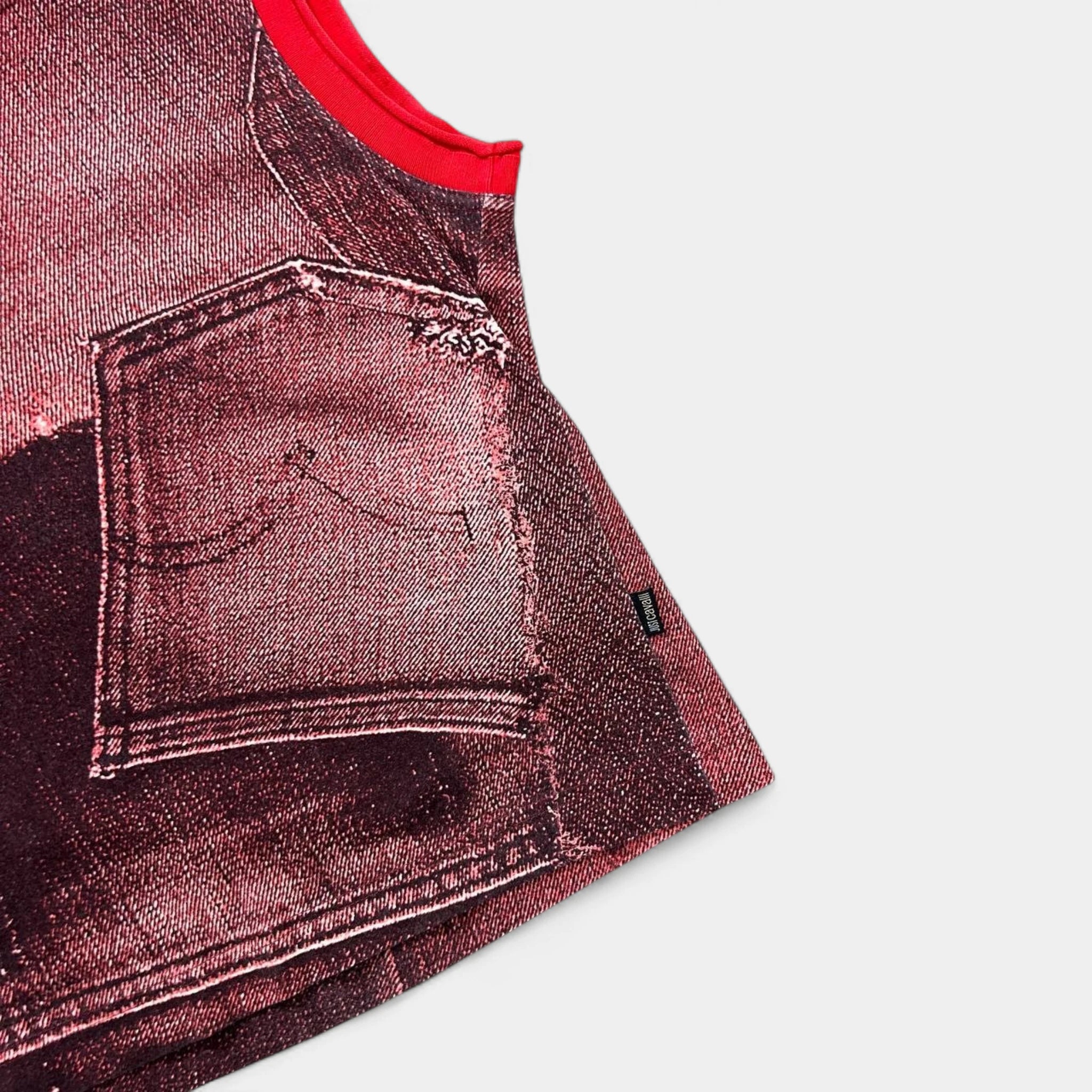 Just Cavalli Red Denim Pattern Sleeveless T-Shirt