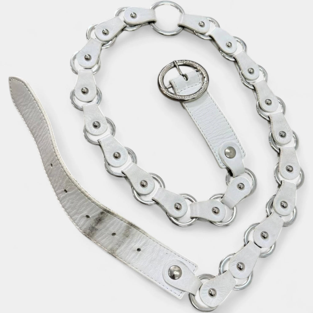Dolce & Gabbana 2003 Linked Bicycle Chain White Leather Belt