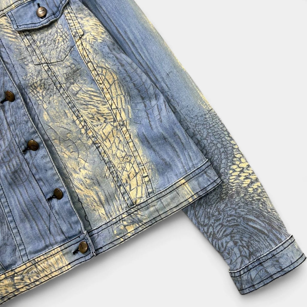 Just Cavalli Animal Print Yellow and Blue Trucker Jacket