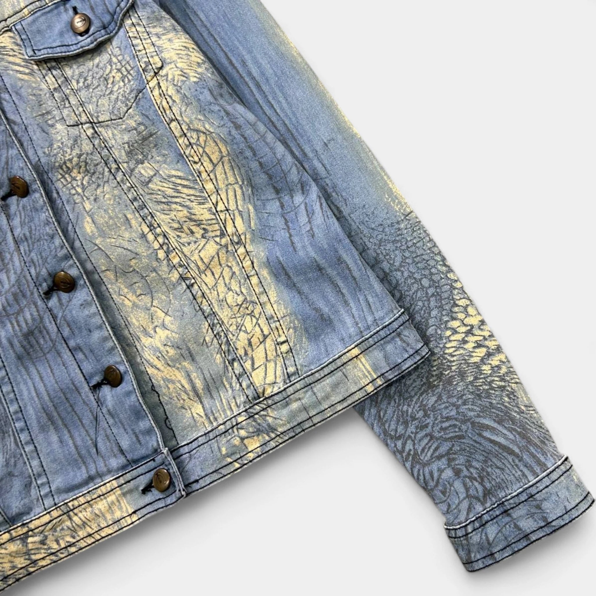 Just Cavalli Animal Print Yellow and Blue Trucker Jacket