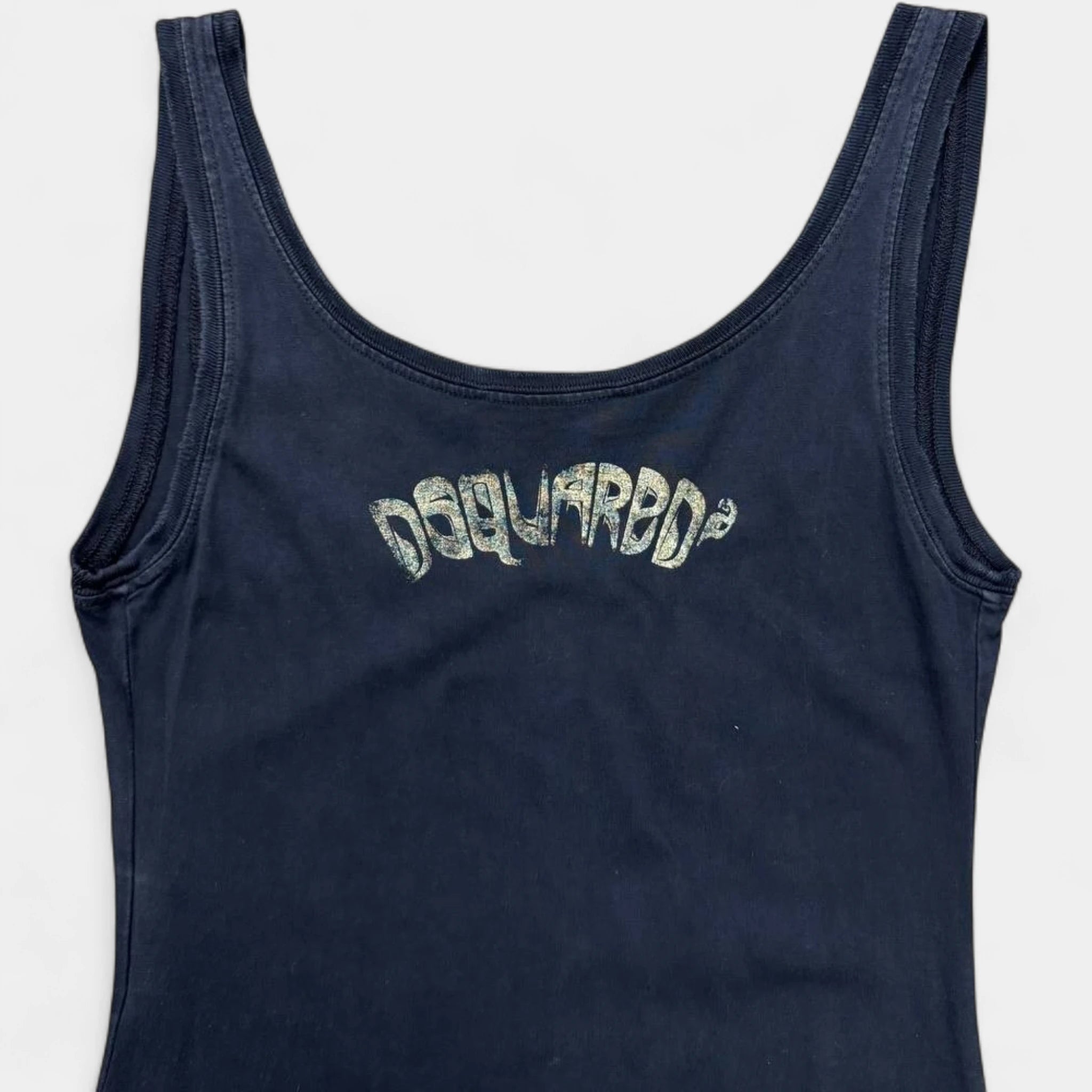 Dsquared2 Dark Navy Totem Graphic Stretch Tank Midi Dress