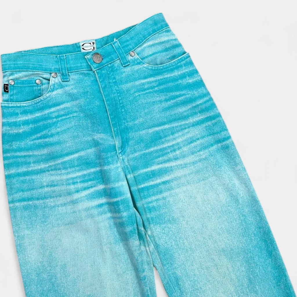 Cavalli Jeans 2000's Turquoise Printed Effect Denim Pants