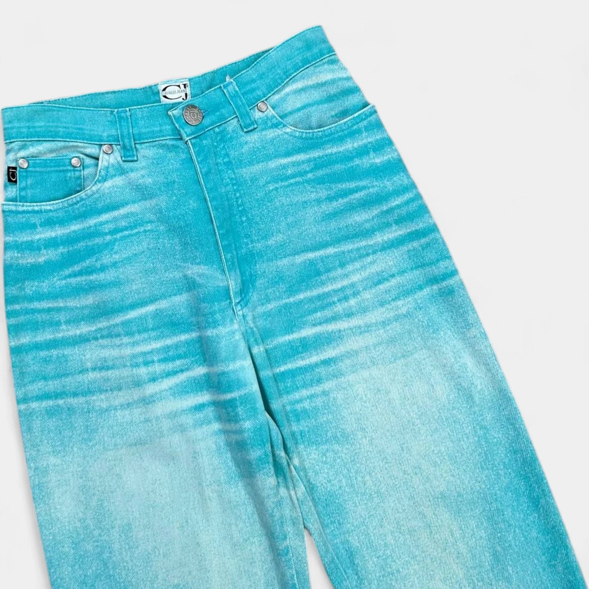 Cavalli Jeans 2000's Turquoise Printed Effect Denim Pants