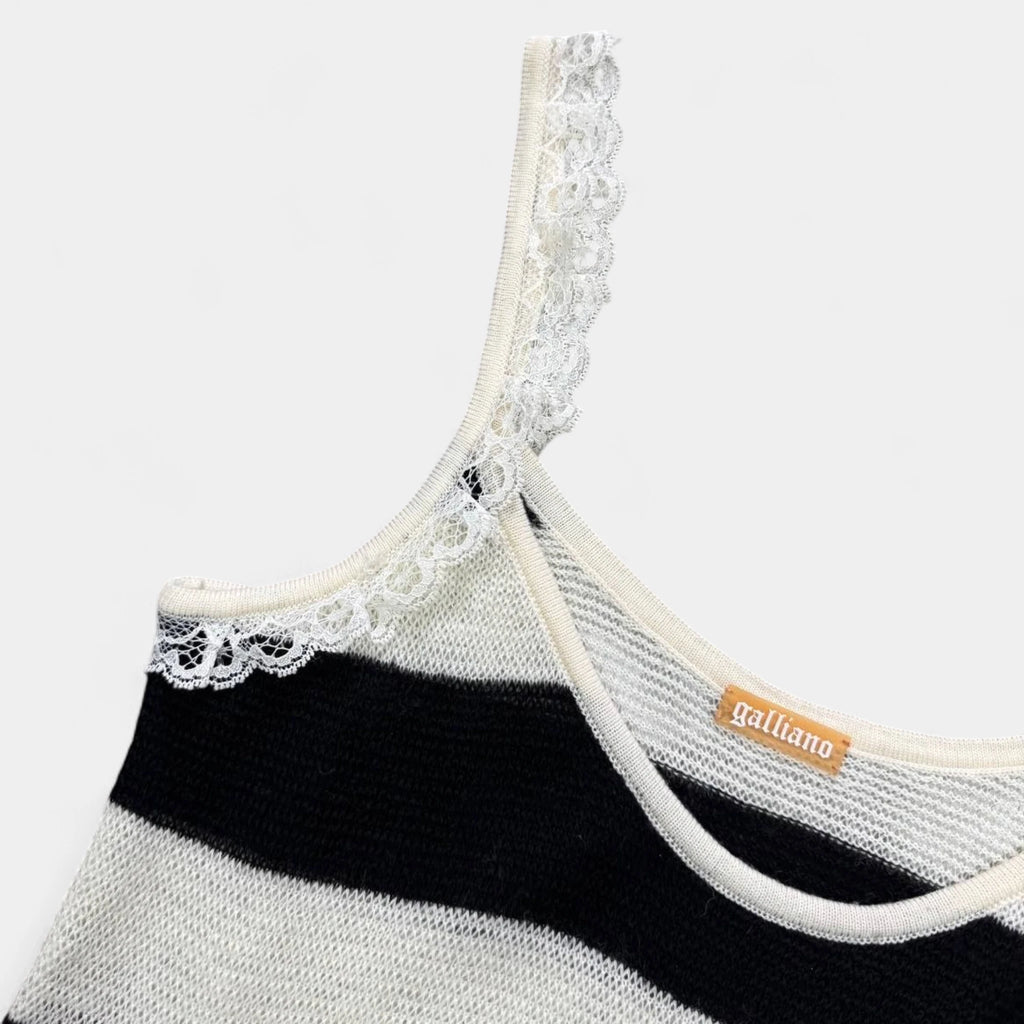 Galliano Breton Striped Betty Boop Lace Trim Top