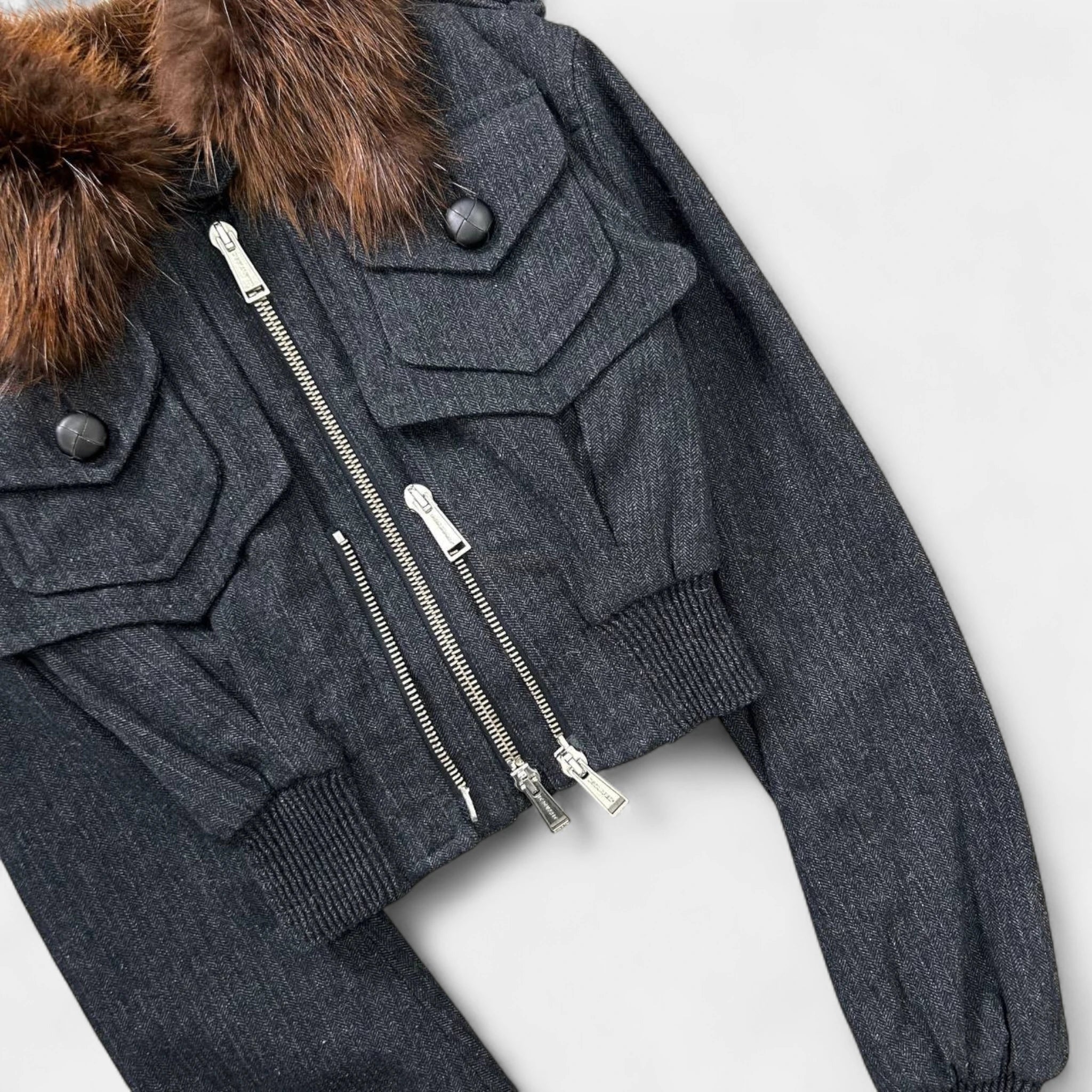 Dsquared2 Cropped Cargo Fur Collar Jacket