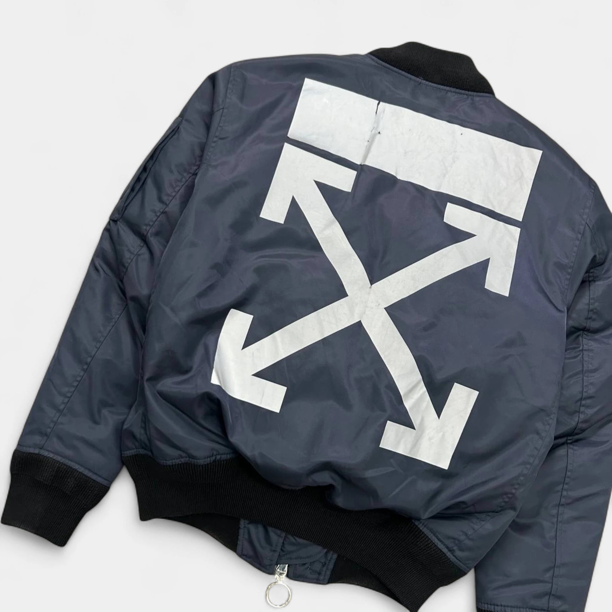 Off-White Reflective "Arrows" Navy Bomber Jacket