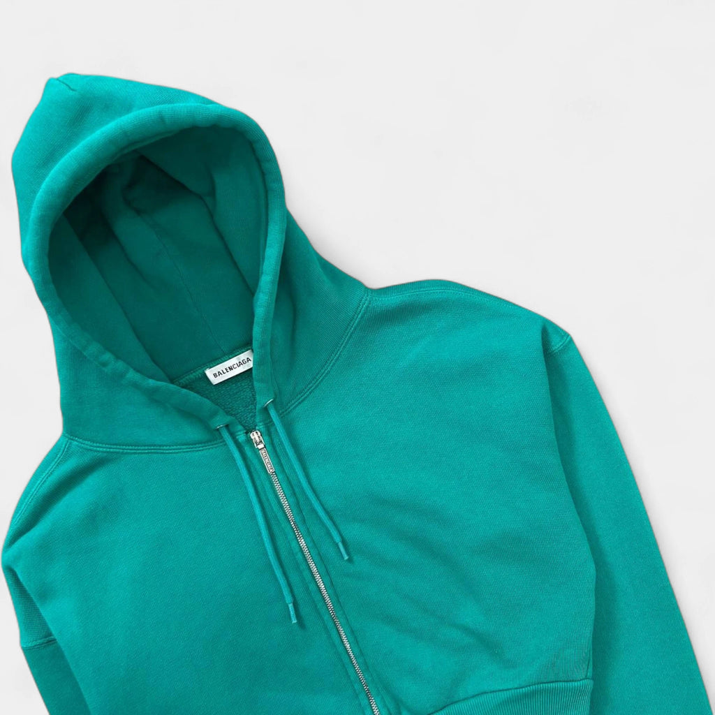 Balenciaga 2018 Cropped "I Love Techno" Green Zip Hoodie