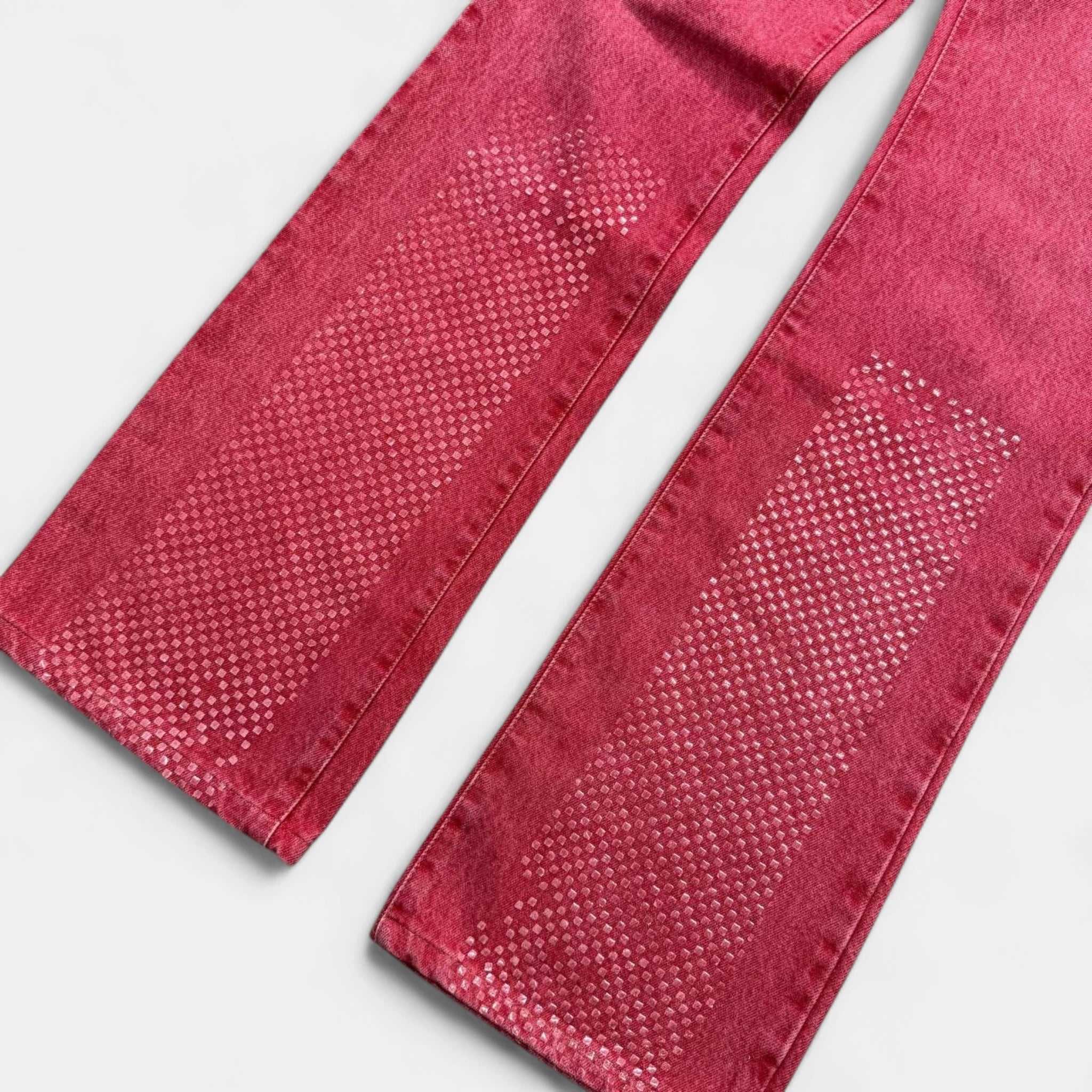 Just Cavalli 2000's Washed Red Crystal Embellished Flared Jeans
