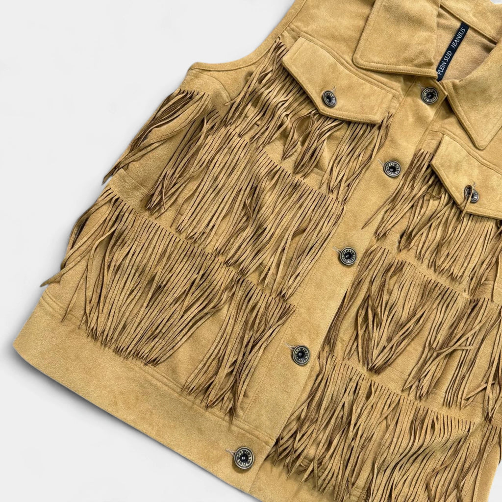 Plein Sud Mustard Suede Fringe Western Vest