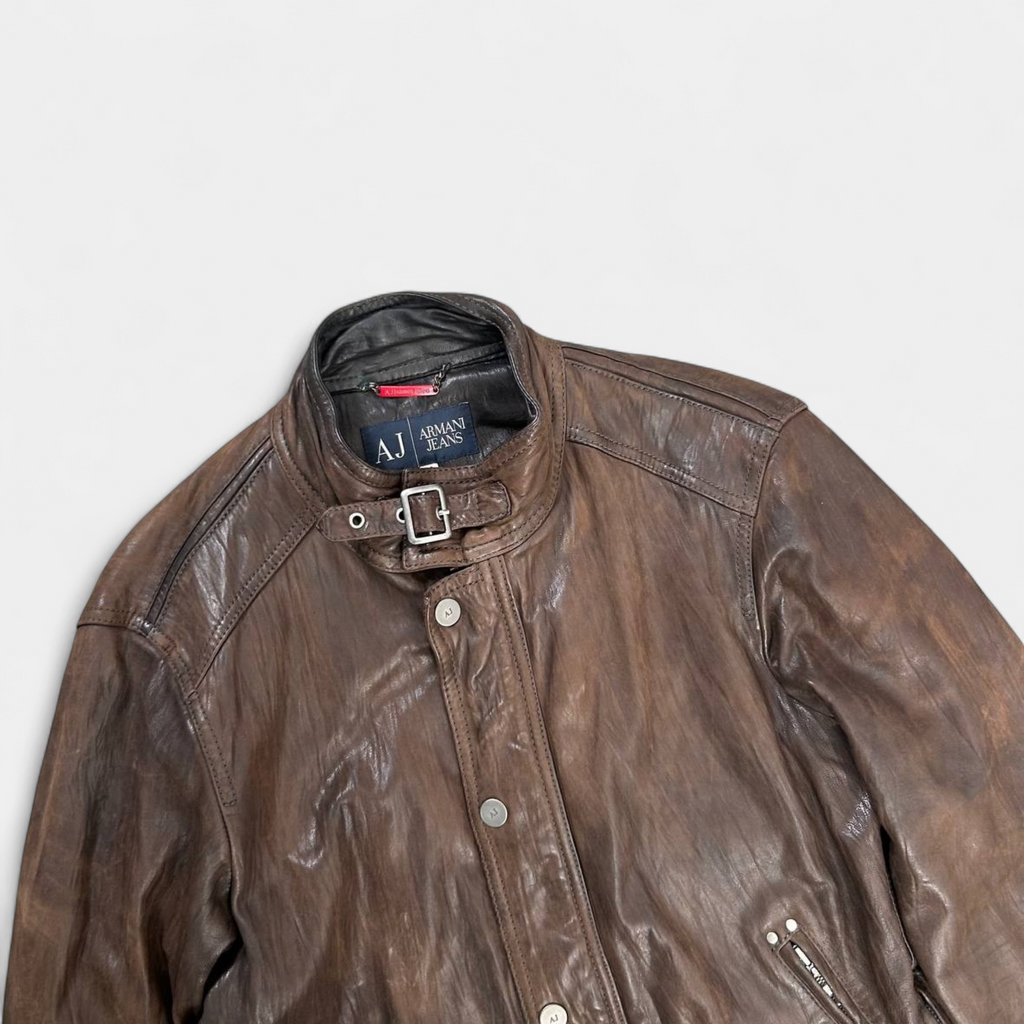 Armani Jeans Brown Aged Leather Jacket