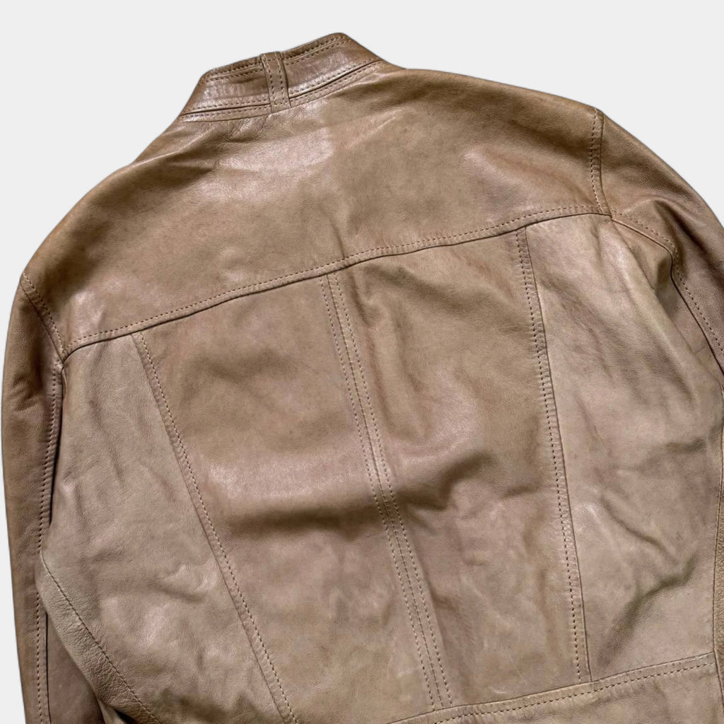 Dirk Bikkembergs Taupe Brown Leather Café Racer Moto Jacket