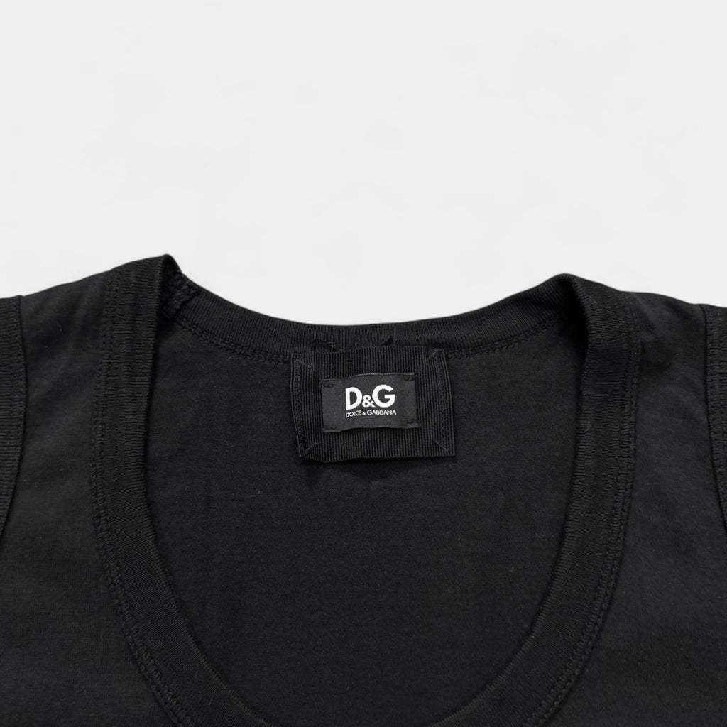 Dolce & Gabbana 2000s Lingerie Lace Bow Black Tank Top