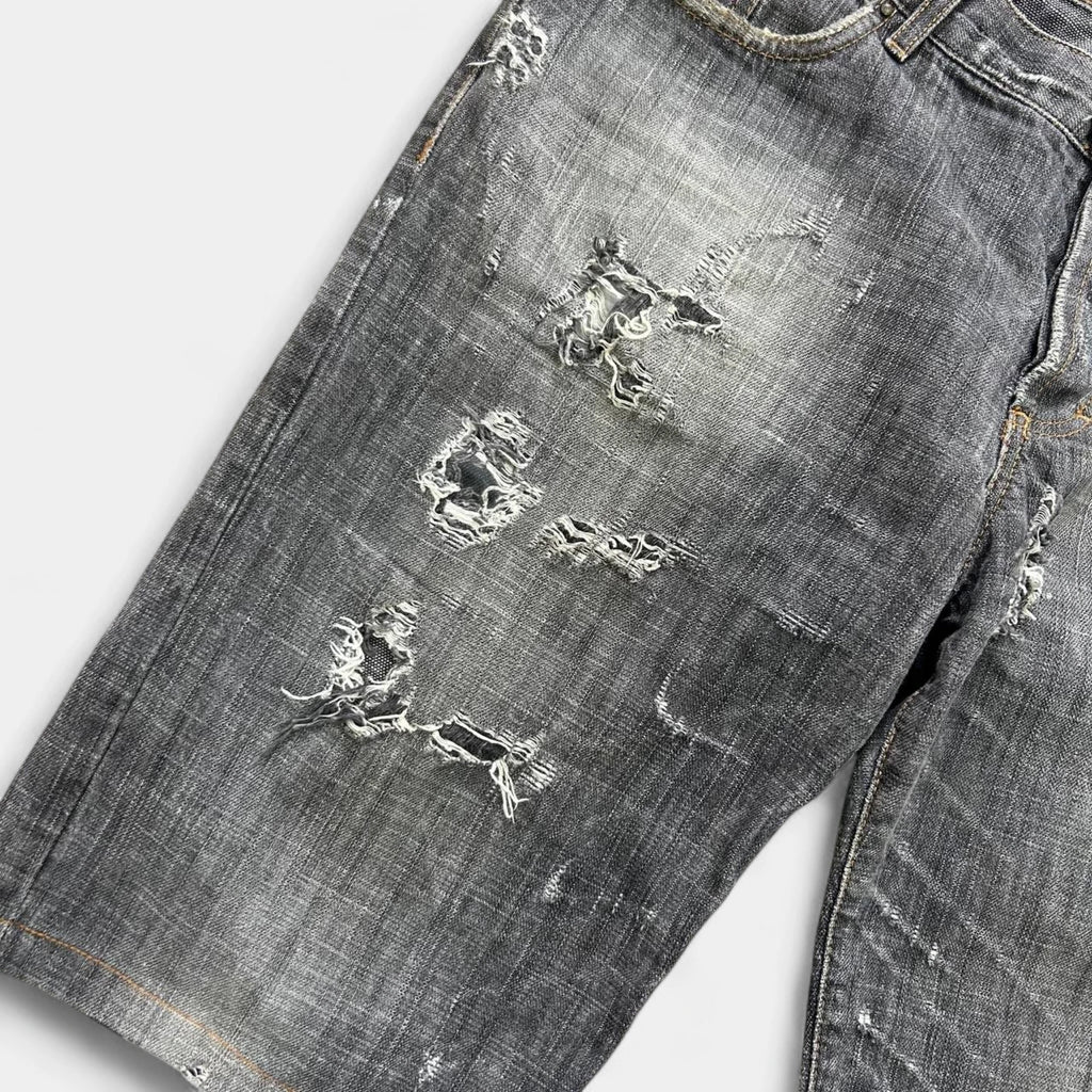 Just Cavalli 2000s Grey Distressed Denim Shorts