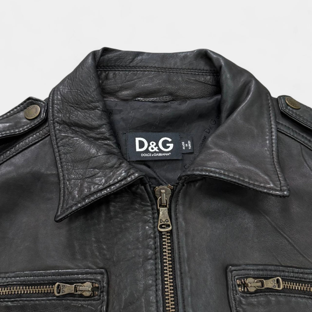 Dolce & Gabbana 2000's Multi-Pocket Leather Utility Jacket