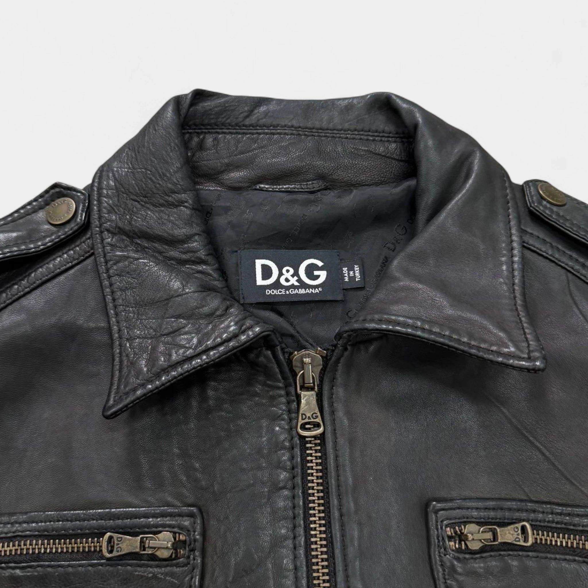 Dolce & Gabbana 2000's Multi-Pocket Leather Utility Jacket