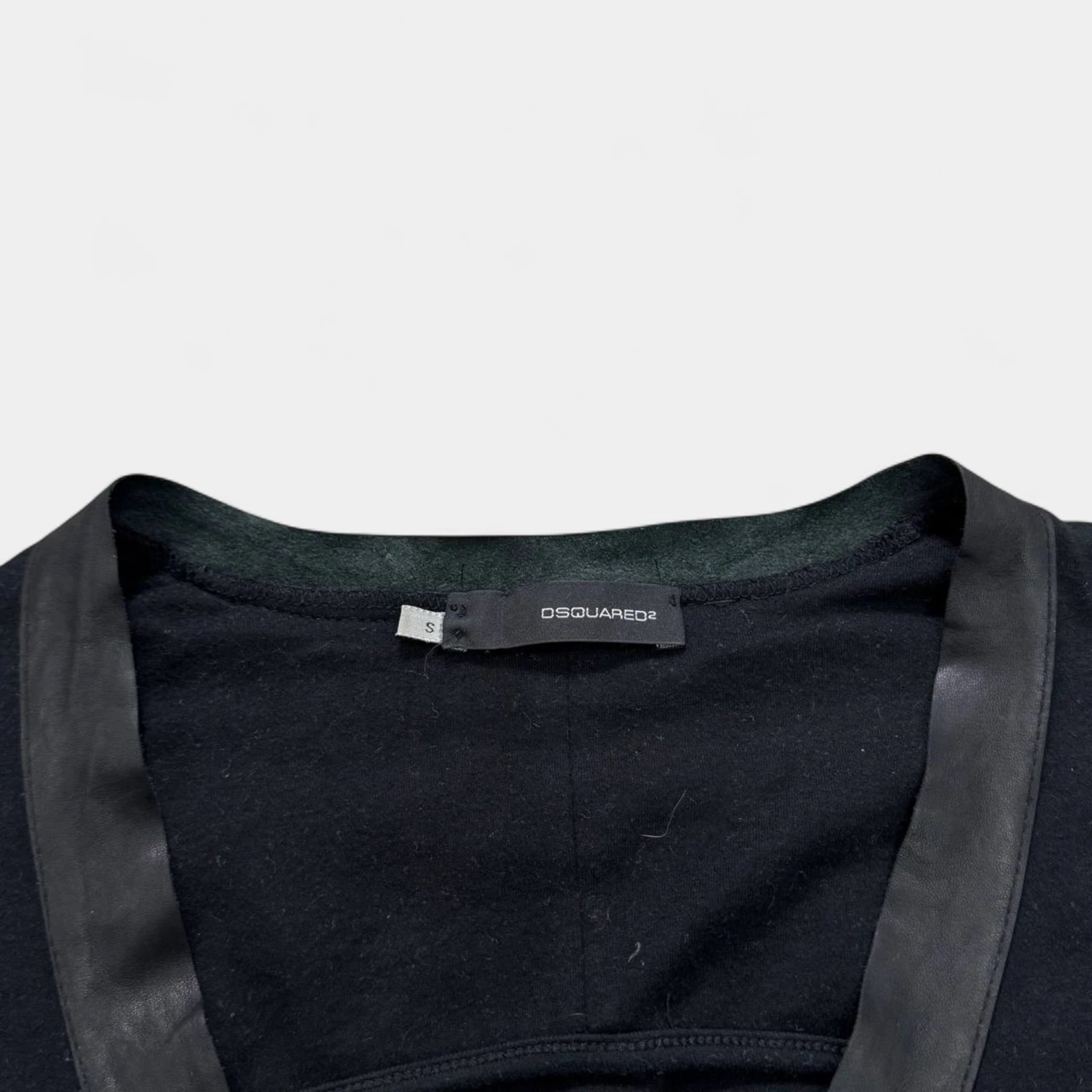 Dsquared2 Black Cotton V-Neck T-shirt with Leather Trim