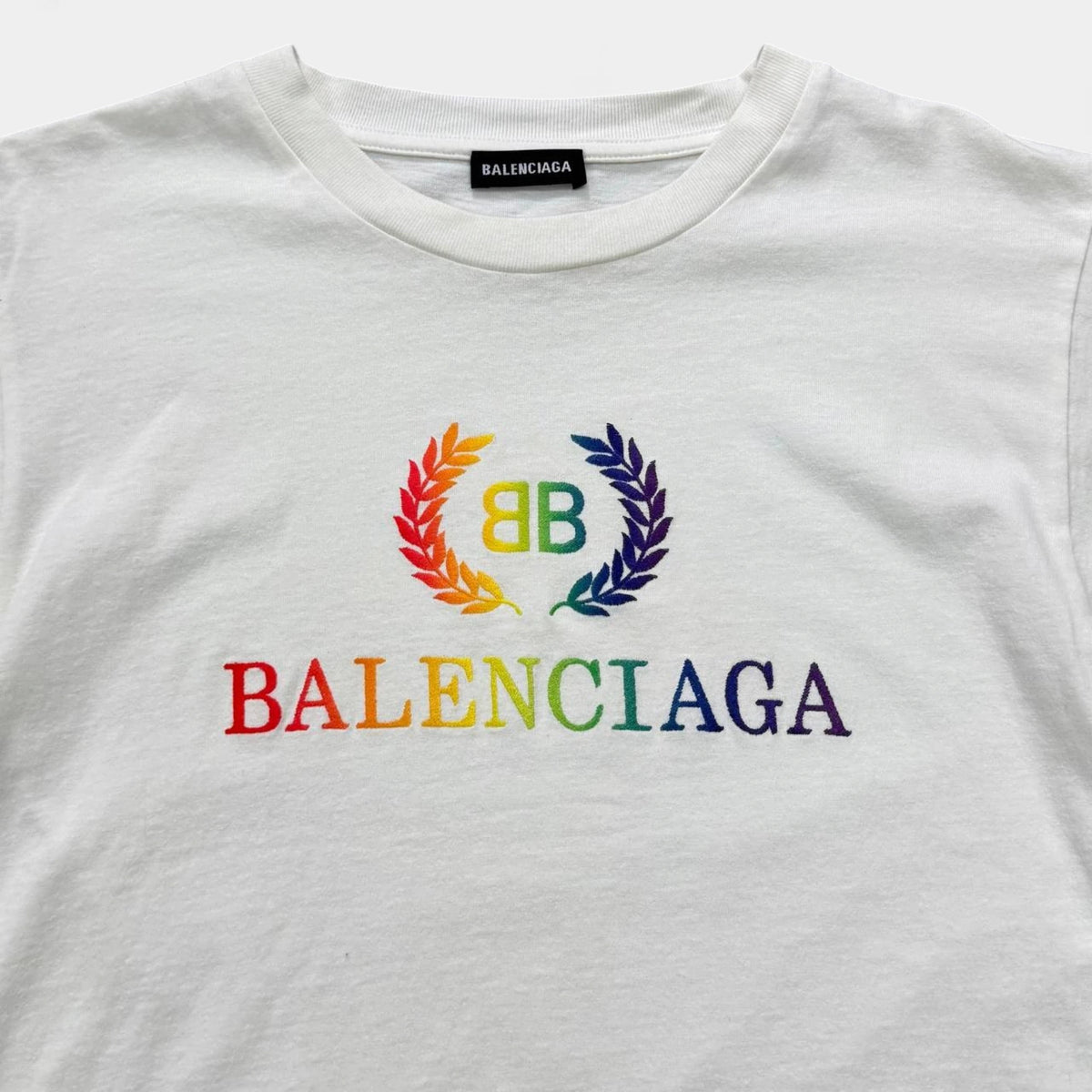 Balenciaga White Rainbow BB Crown Logo T-Shirt