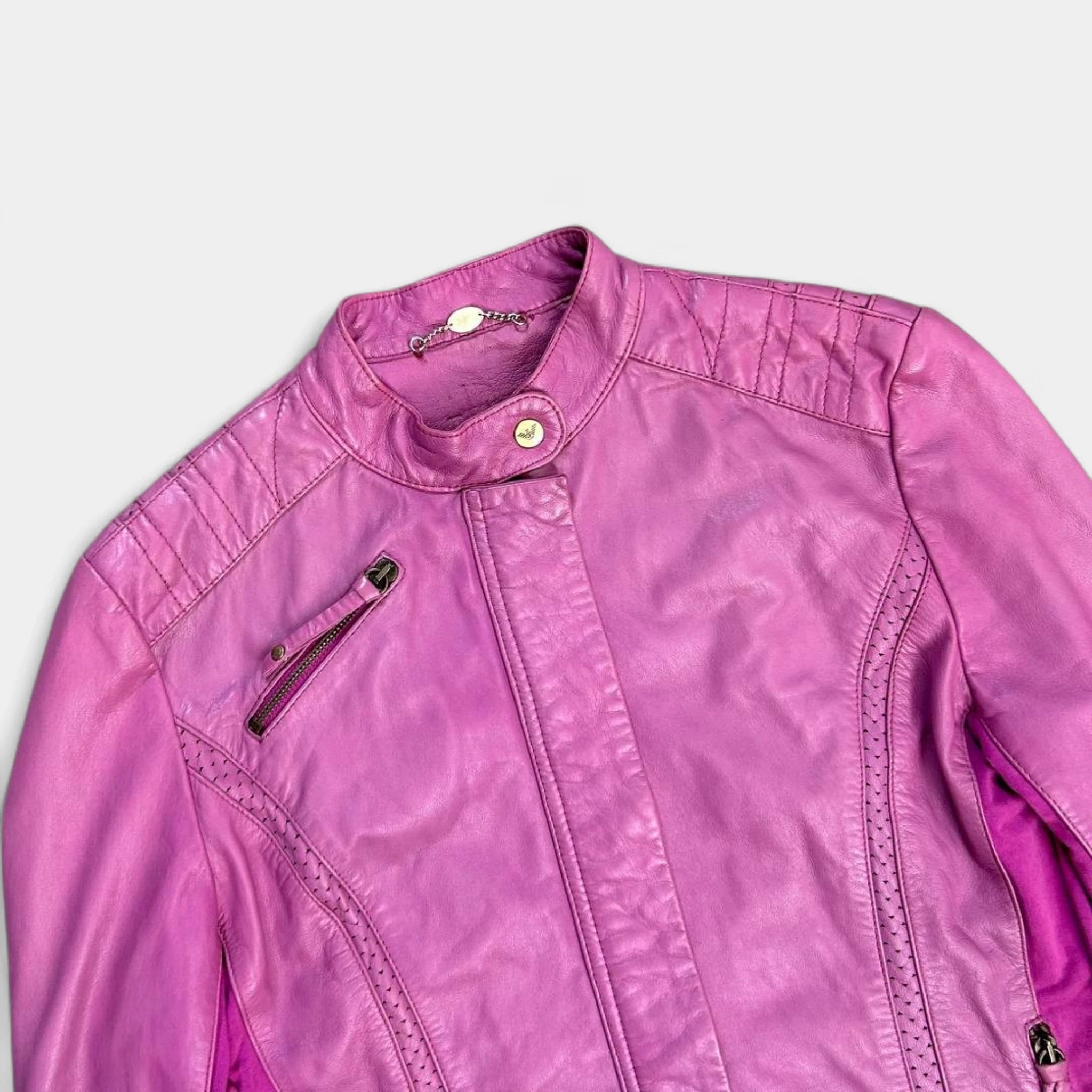 Armani Jeans Pink Leather Biker Jacket