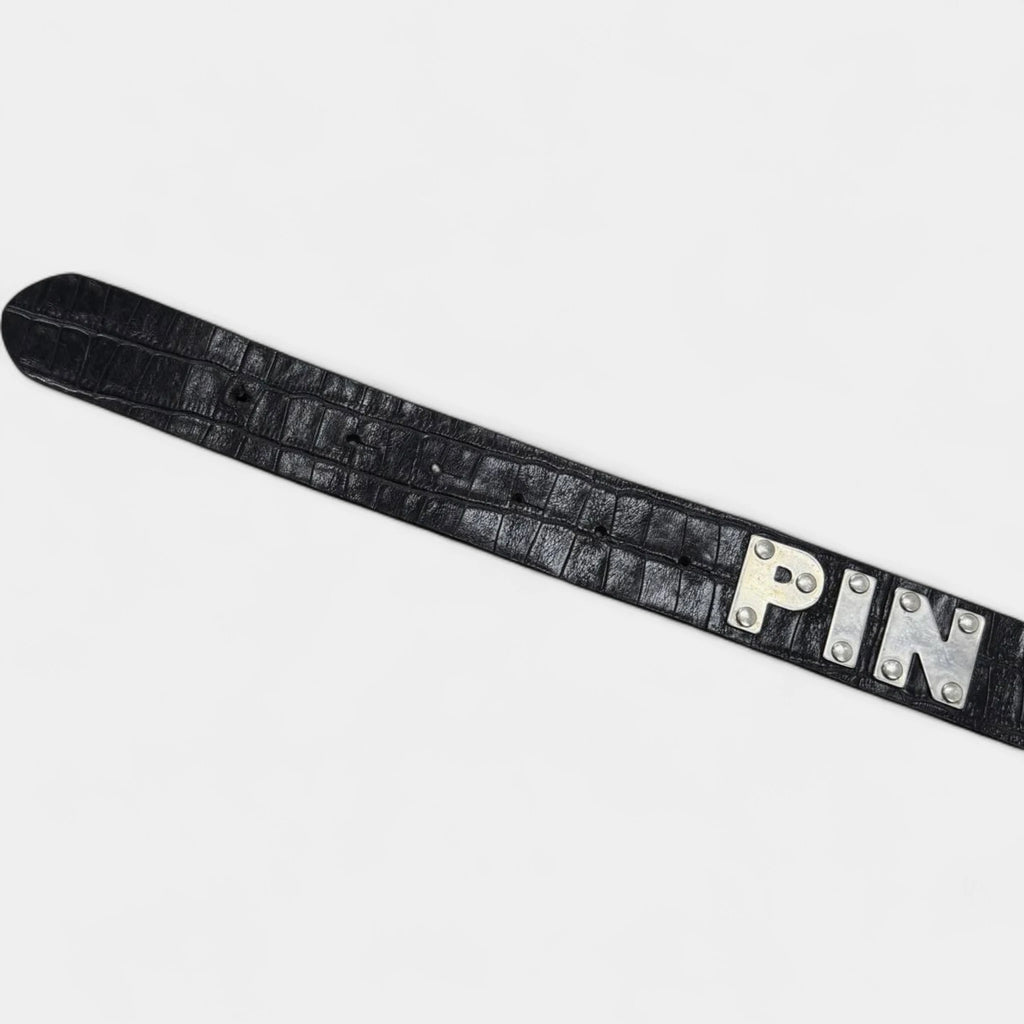 Dolce & Gabbana 2000s "PIN UP" Black Crocodile Effect Leather Belt