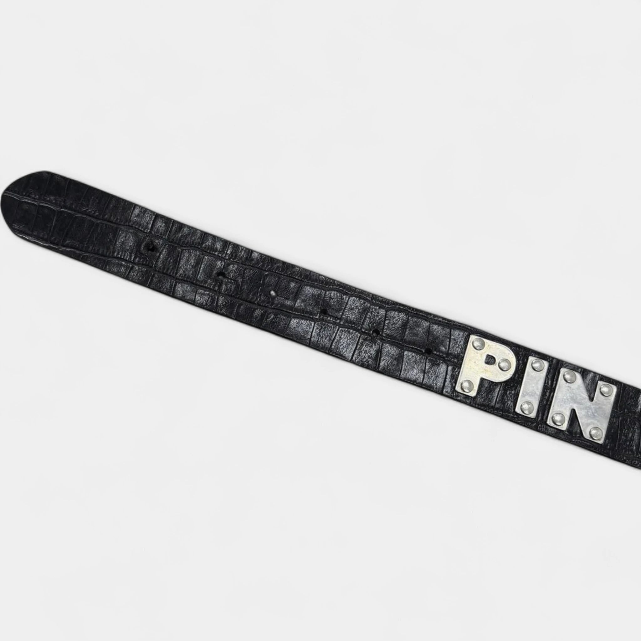 Dolce & Gabbana 2000s "PIN UP" Black Crocodile Effect Leather Belt