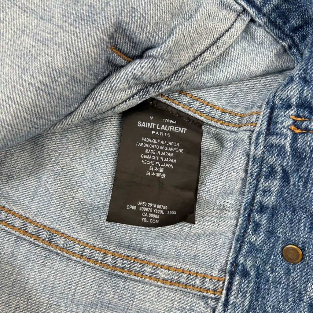 Saint Laurent 2015 Distressed Light Blue Denim Jacket