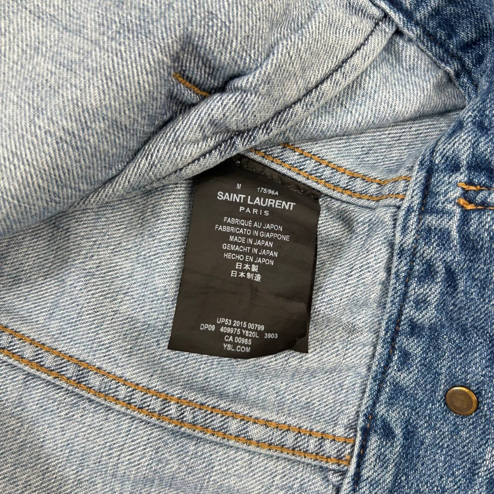 Saint Laurent 2015 Distressed Light Blue Denim Jacket