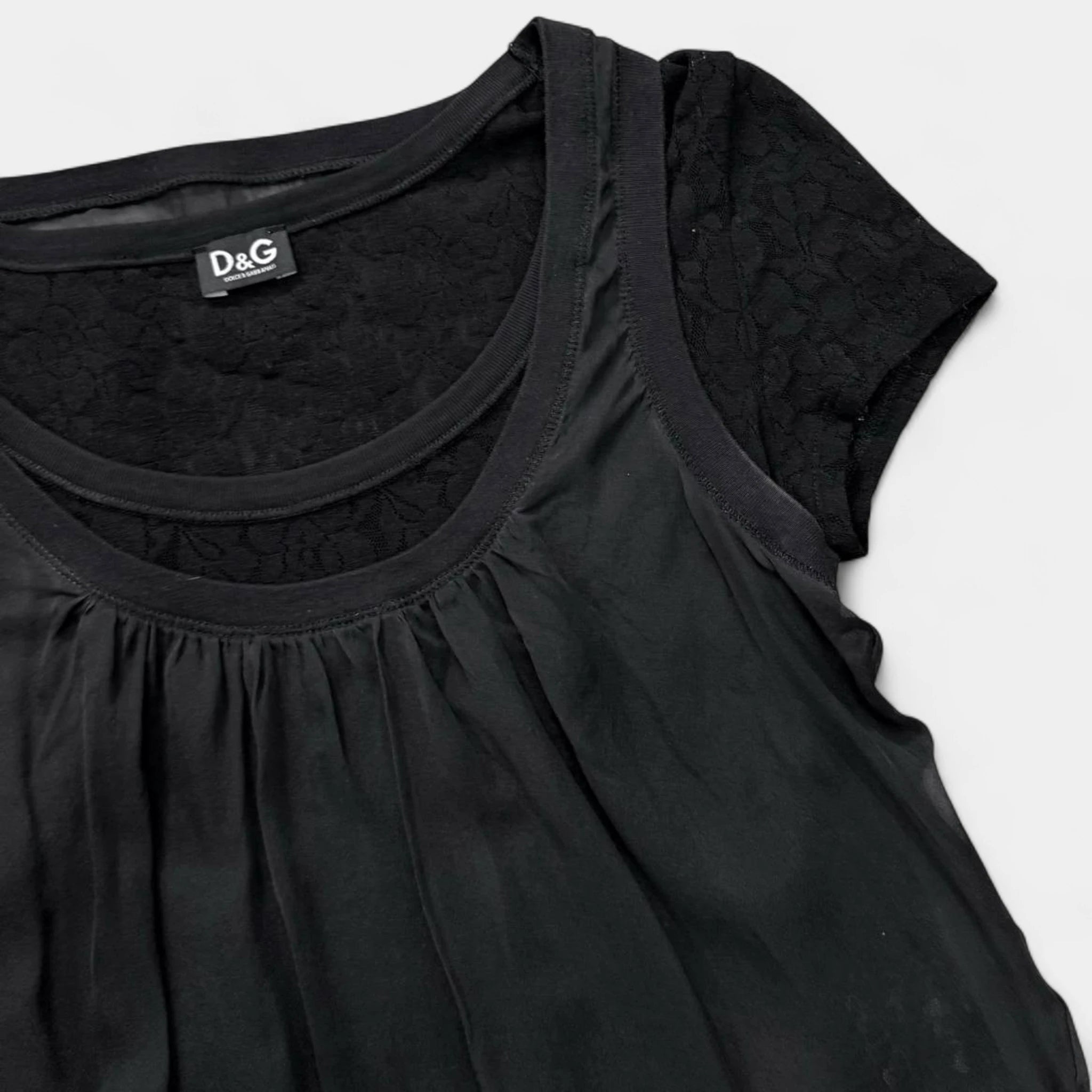 Dolce & Gabbana Layered Lace Blouson Black Top