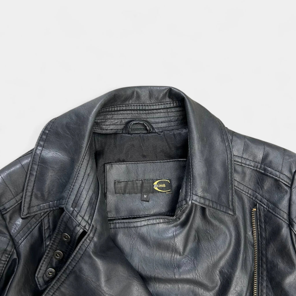 Just Cavalli Black Leather Biker Jacket